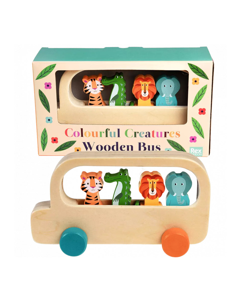 Wooden Bus Toy – Colourful Creatures