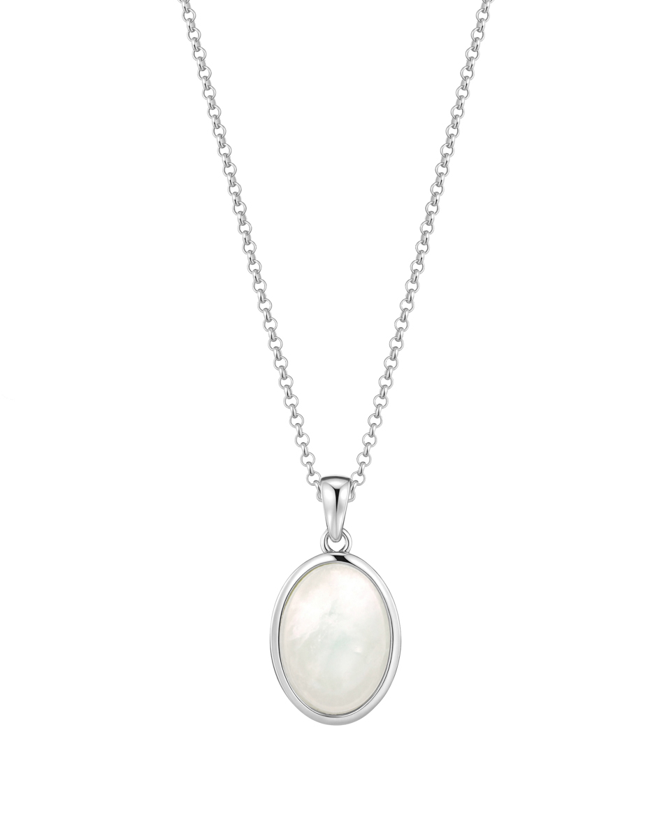 Oval Stone necklace – Mother of Pearl, Silver