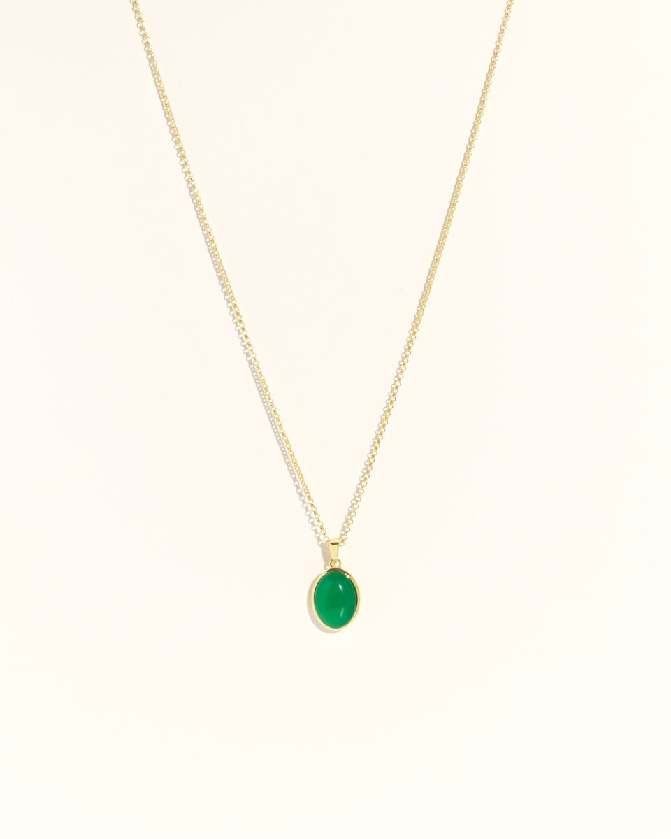 Oval Stone necklace – Chrysoprase, Gold, 45 cm