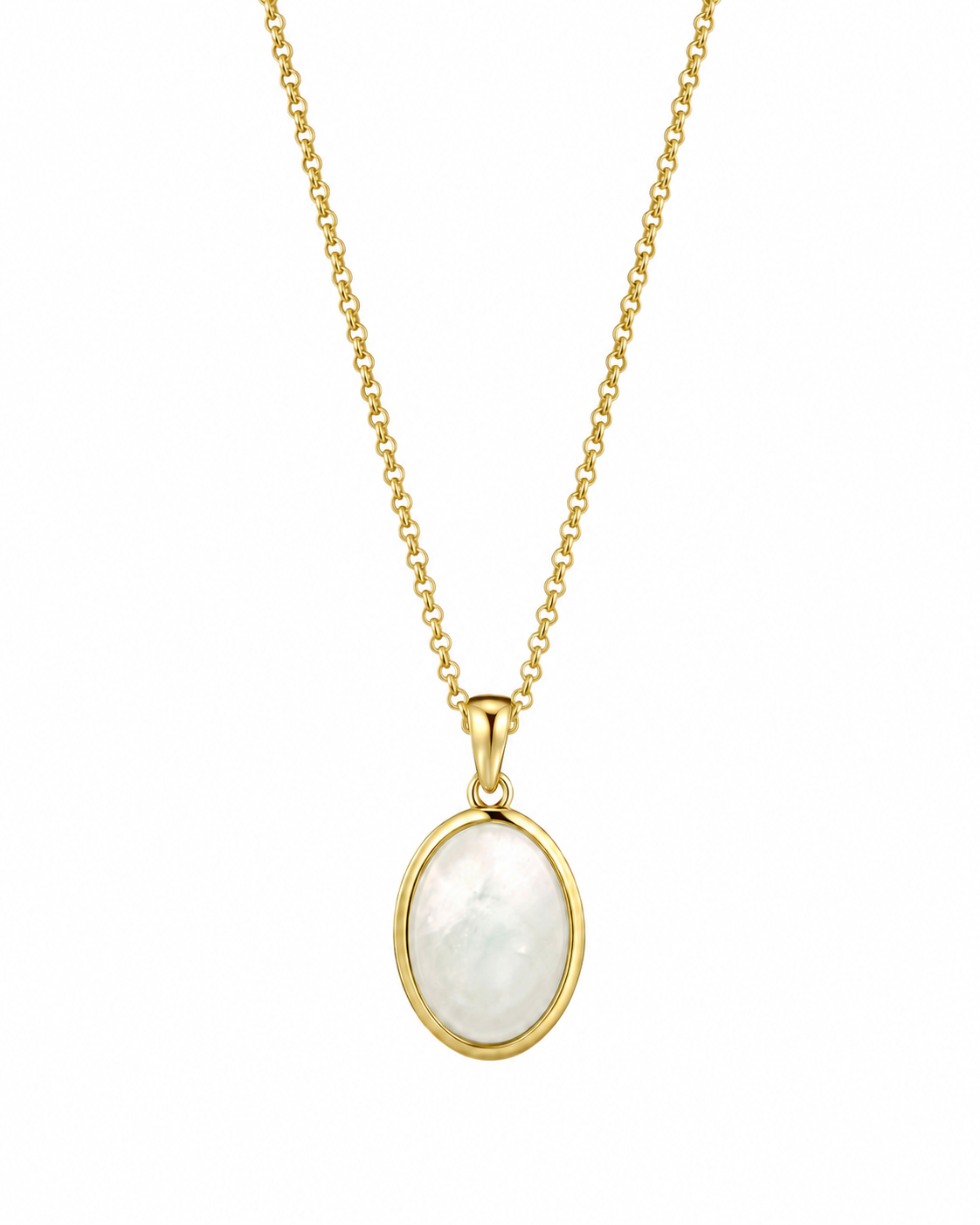 Oval Stone necklace – Mother of Pearl, Gold, 45 cm