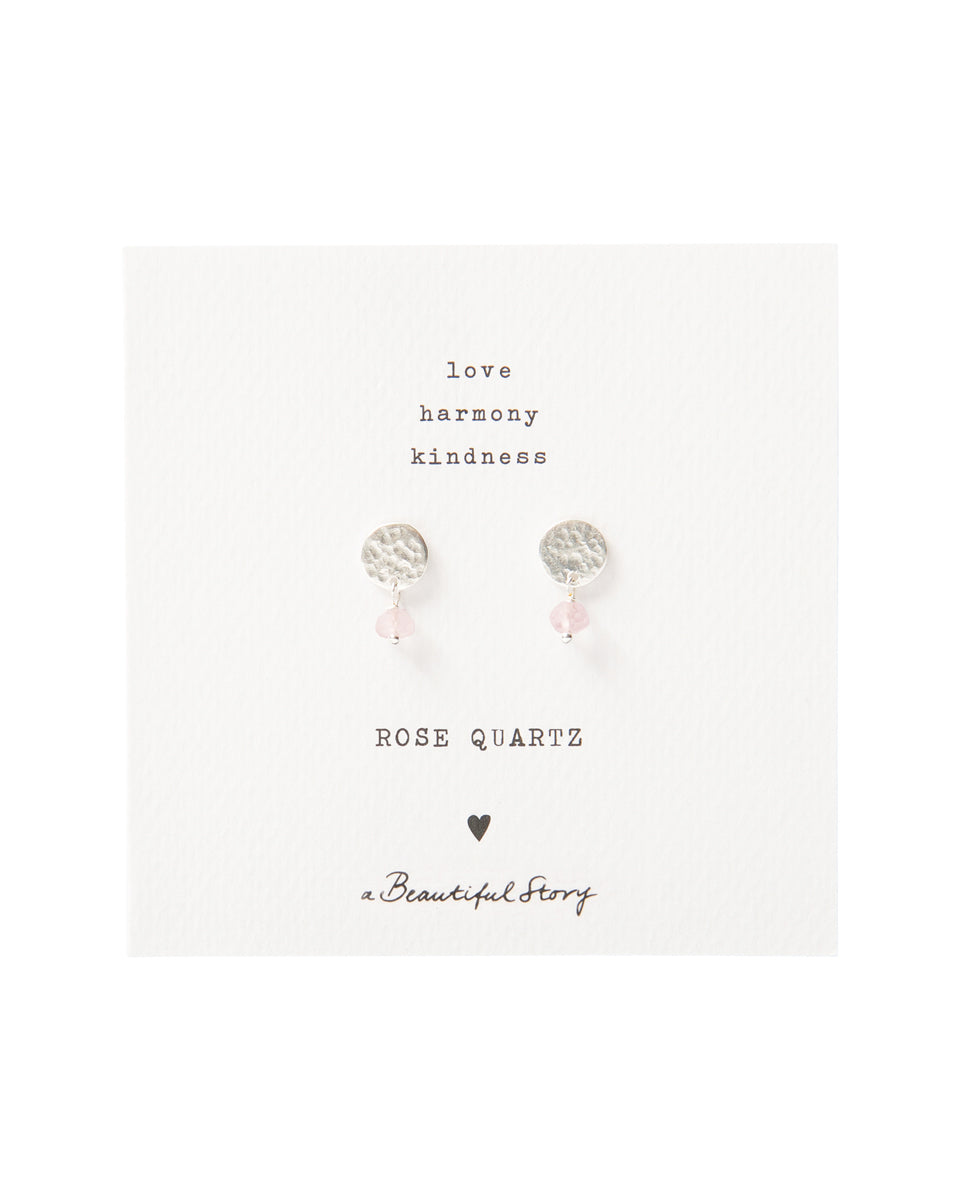 Mini Coin Rose Quartz Silver Plated Earrings