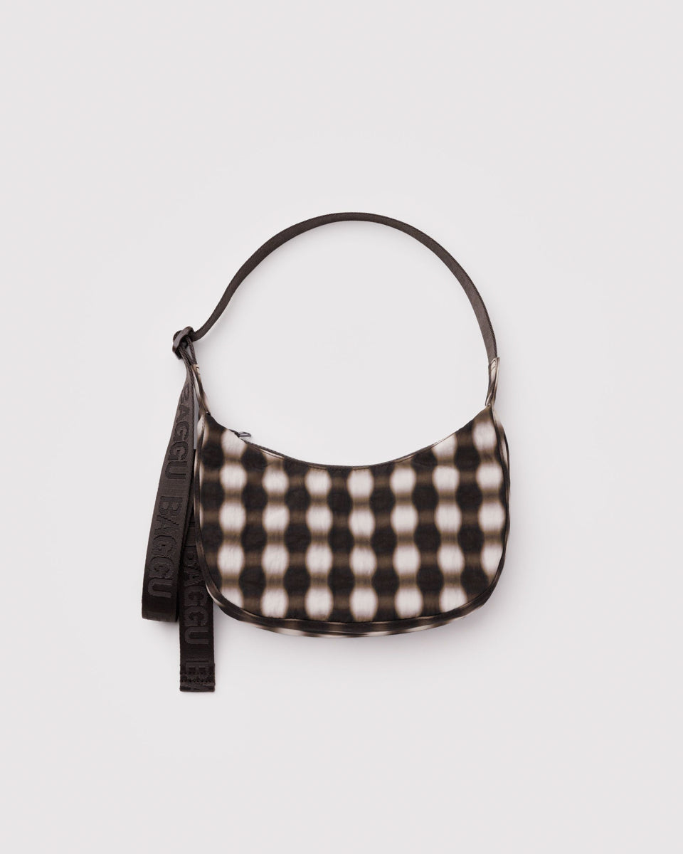 Small Nylon Crescent Bag – Blurred Gingham Brown