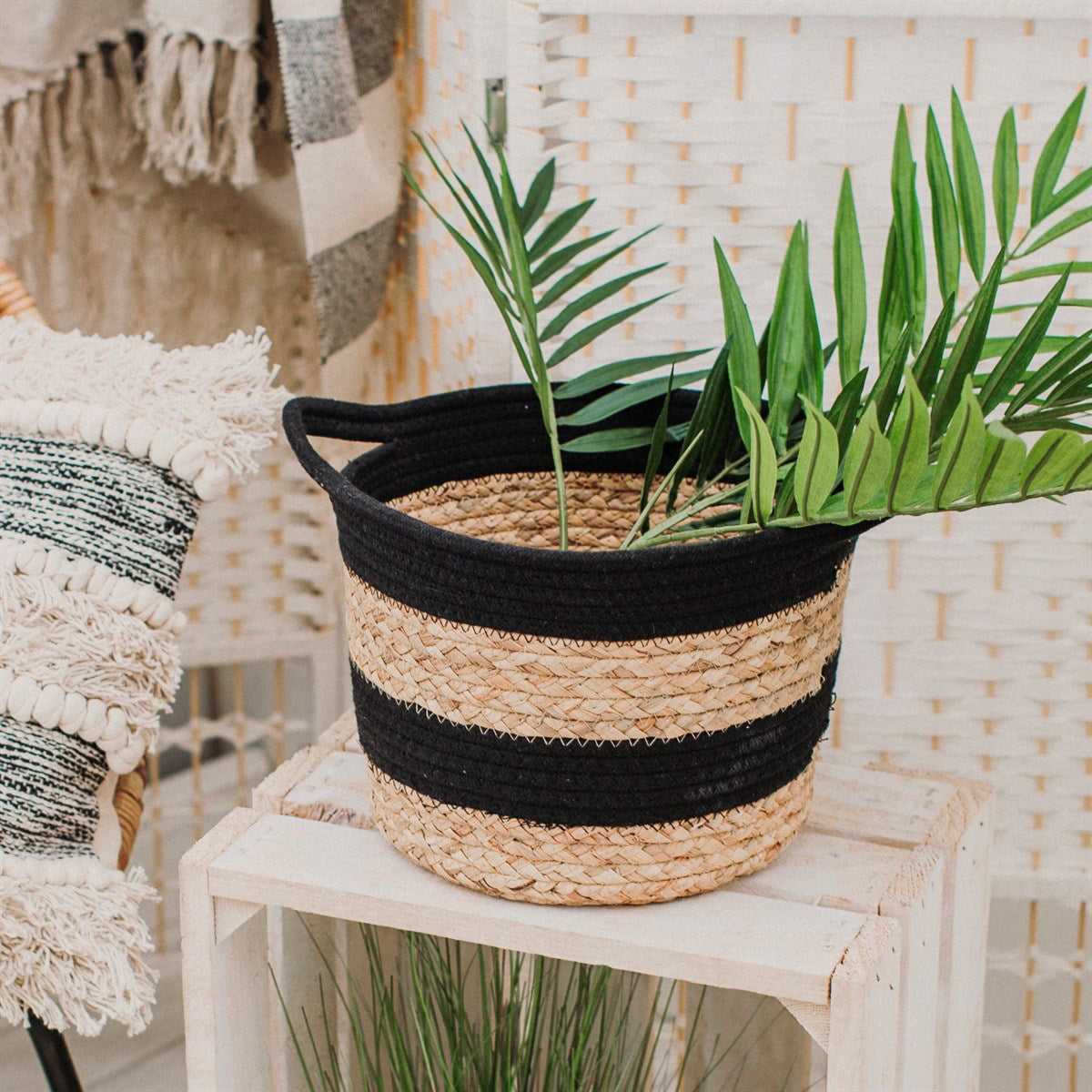 Black Rope & Grass Stripe Basket — mynd 3