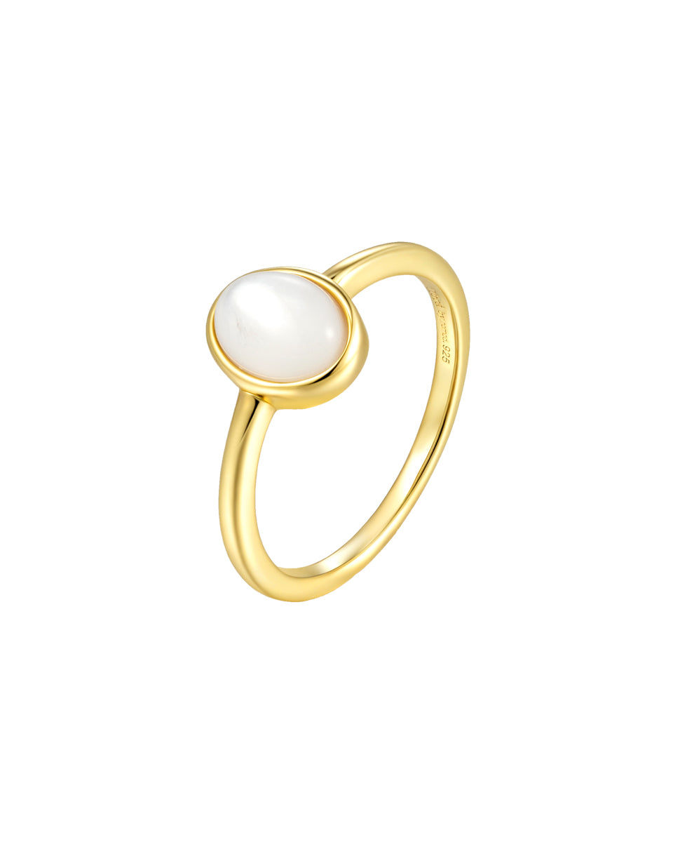 Oval Stone hringur – Mother of Pearl, Gull, stærð 7