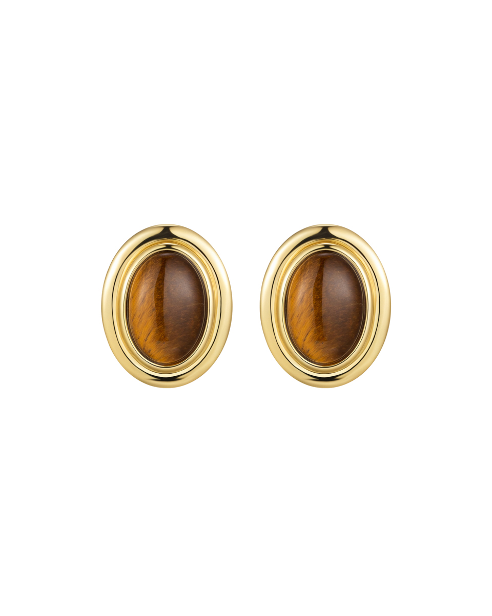 Vintage Frame earrings – Tiger Eye, Gold