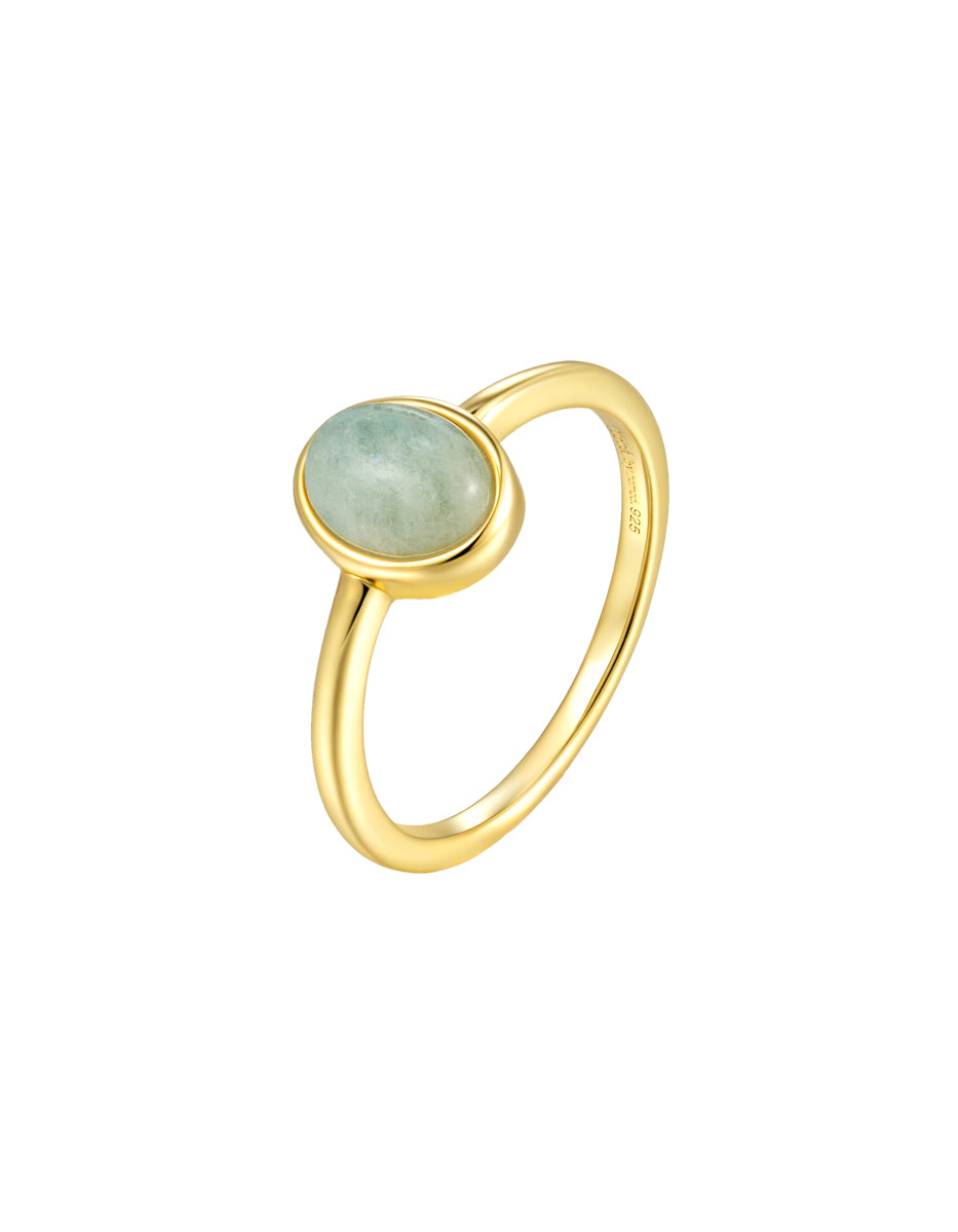 Oval Stone hringur – Aquamarine, Gull, stærð 9