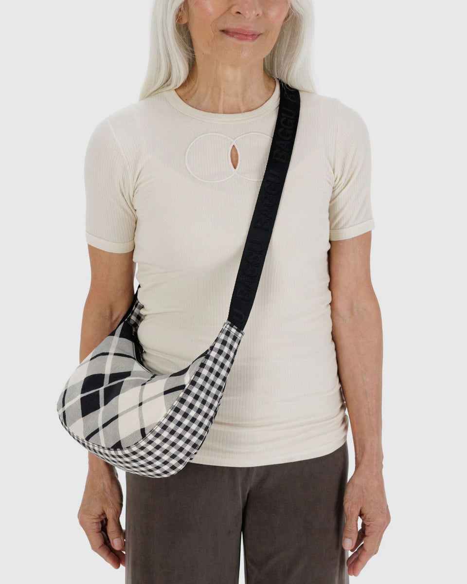 Small Nylon Crescent Bag – Mix Plaid — mynd 3