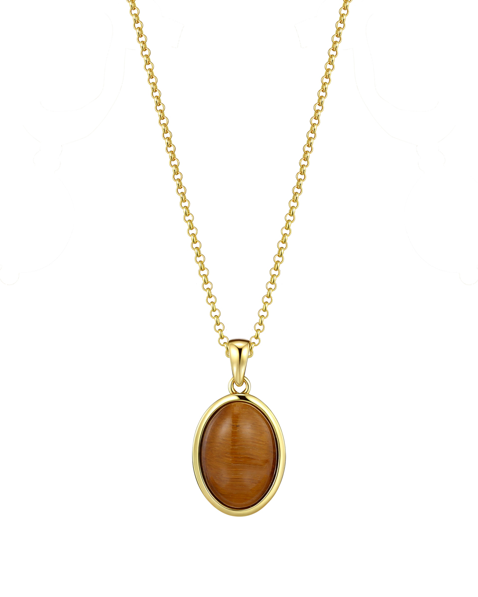 Oval Stone necklace – Tiger Eye, Gold