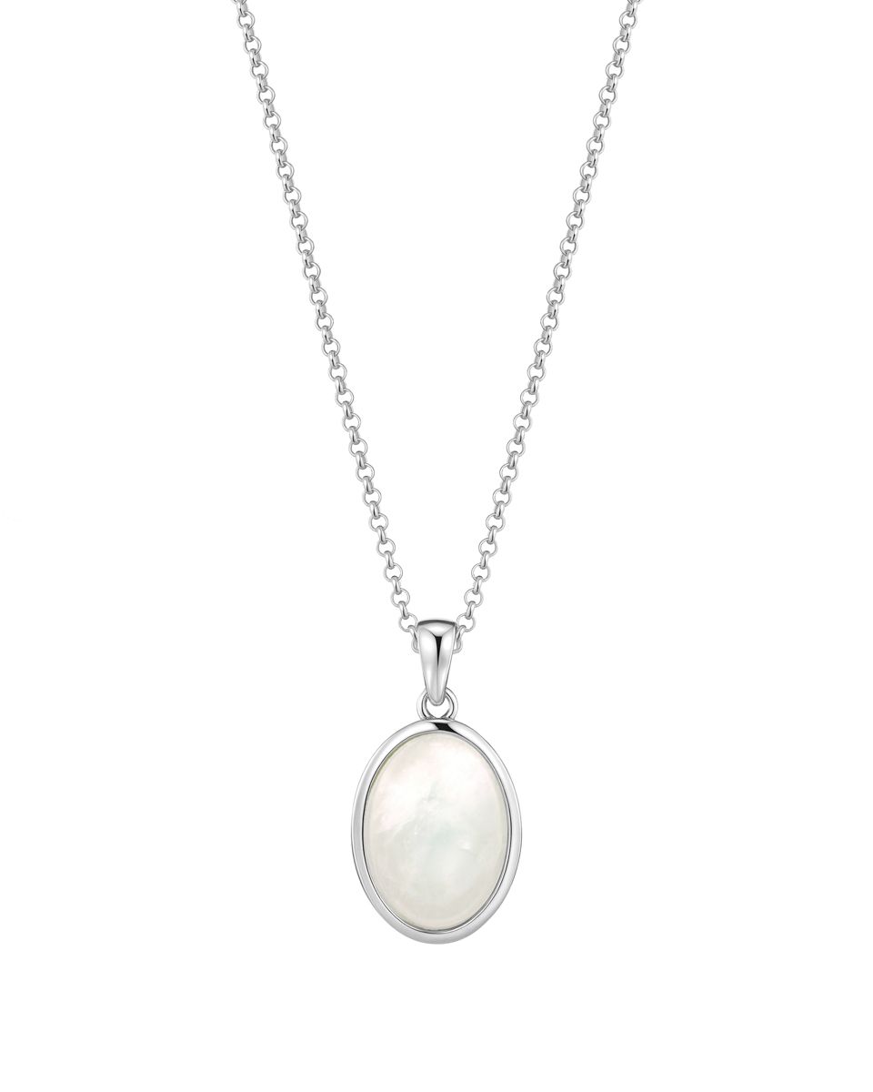 Oval Stone necklace – Mother of Pearl, Silver