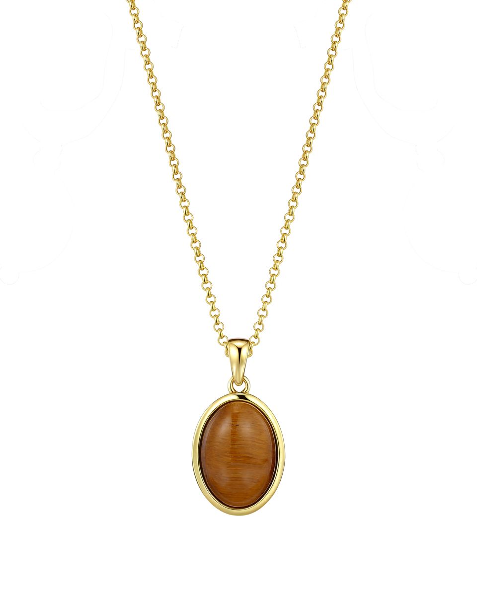 Oval Stone necklace – Tiger Eye, Gold